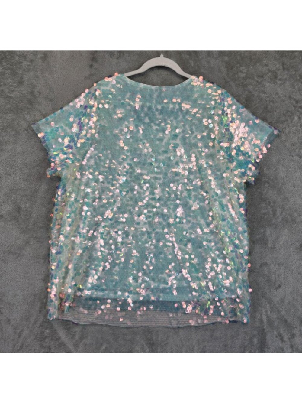 Torrid Shirt Womens 2X Plus Blue Scoop Neck Short Sleeve Sequin Mesh Lined Party - Picture 2 of 10